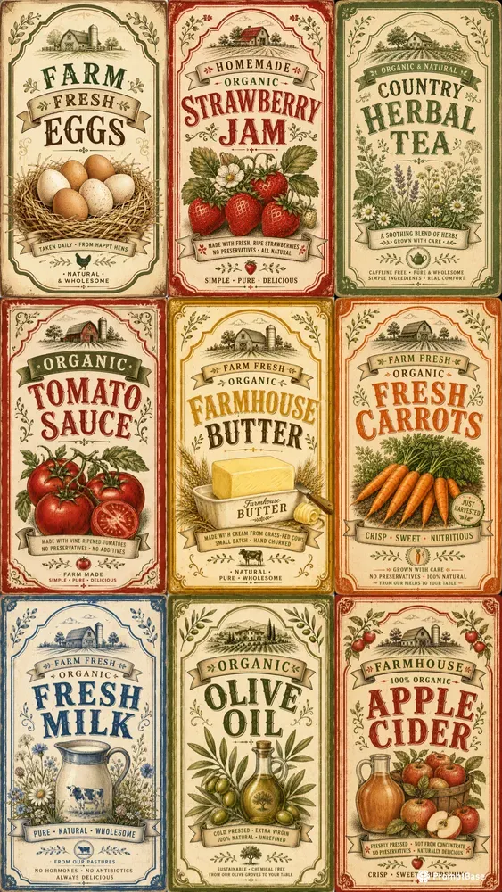 Vintage Organic Farm Kitchen Labels