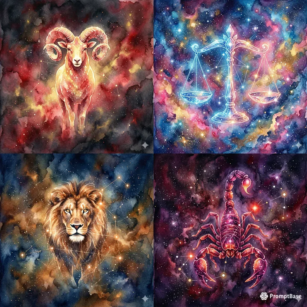 Ethereal Zodiac Watercolor Art