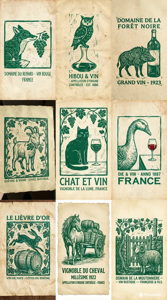 Vintage European Linocut Style