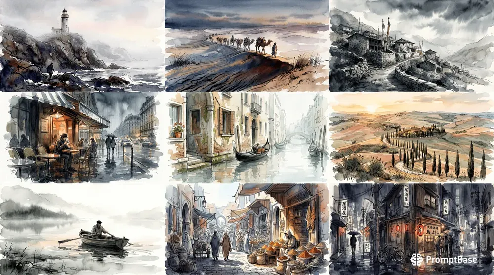 Cinematic Watercolor Ink Scenes