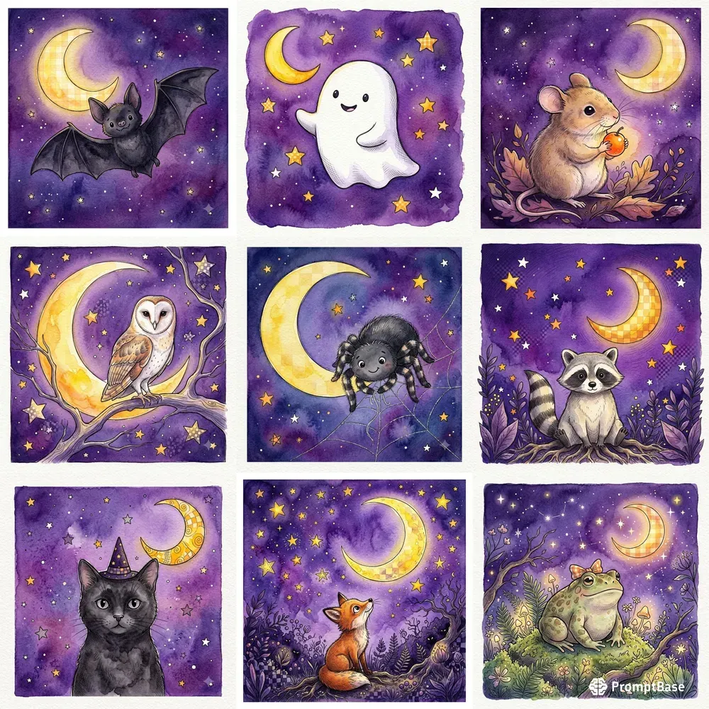 Cute Halloween Watercolor Illustrations