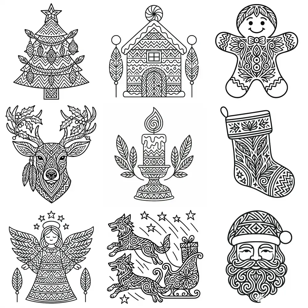 Tribal Style Christmas Coloring Book Art