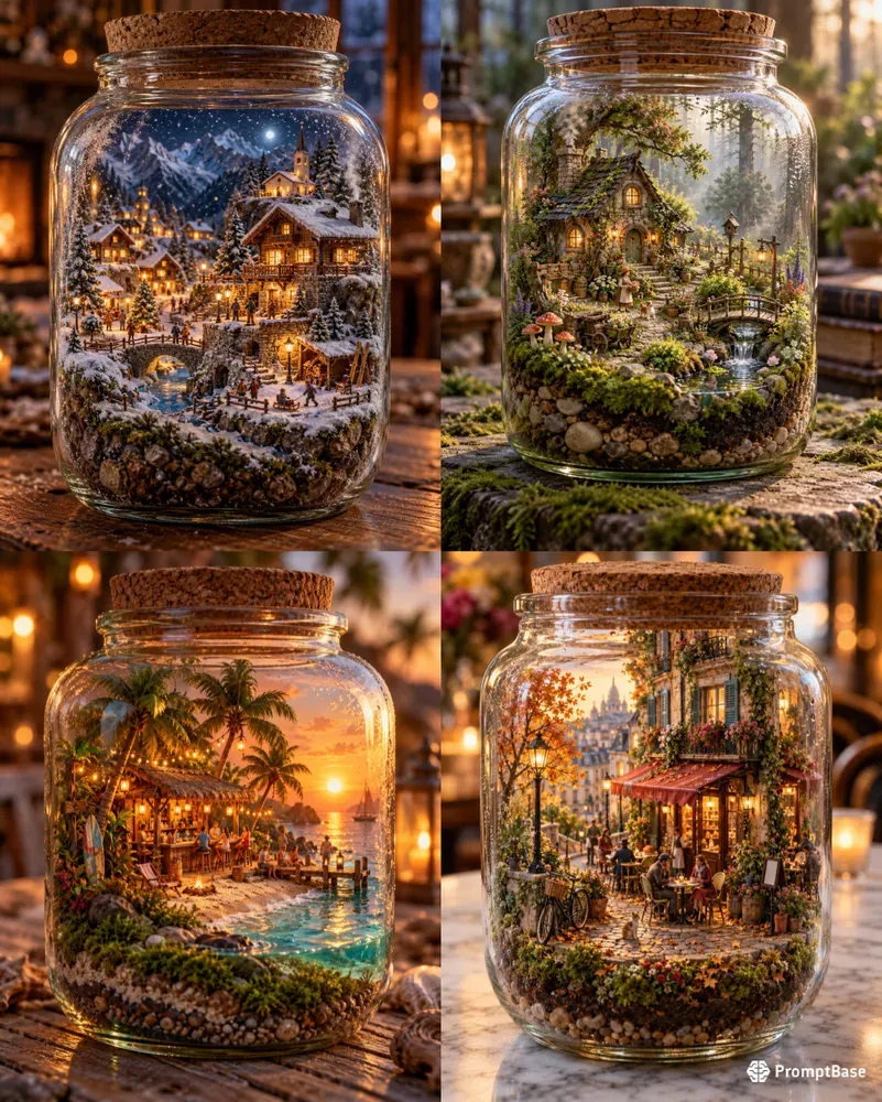Miniature Worlds In Glass Jars