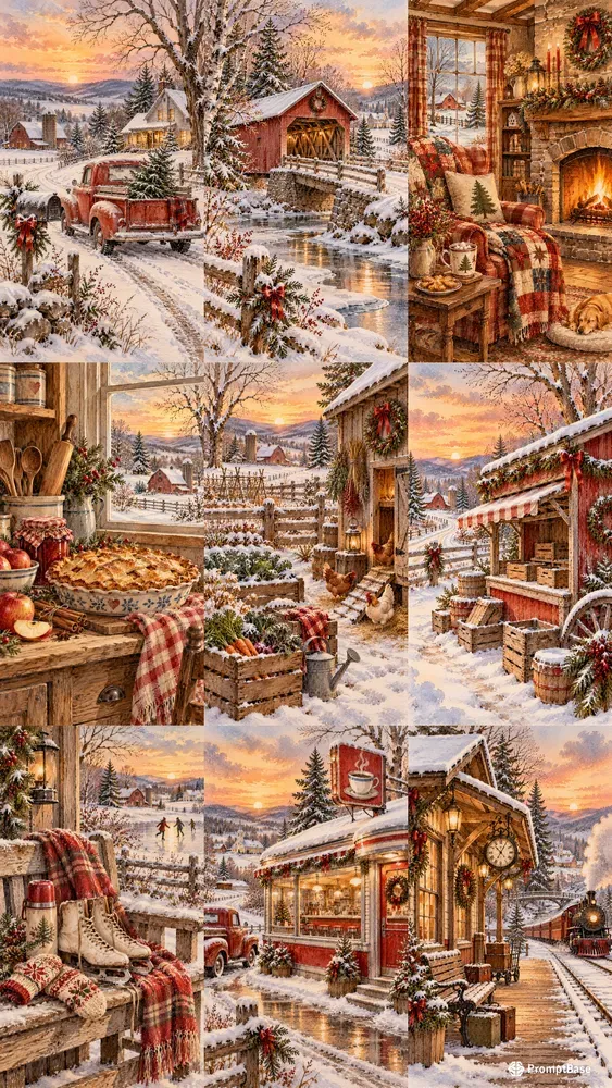 Winter American Nostalgic Illustrations
