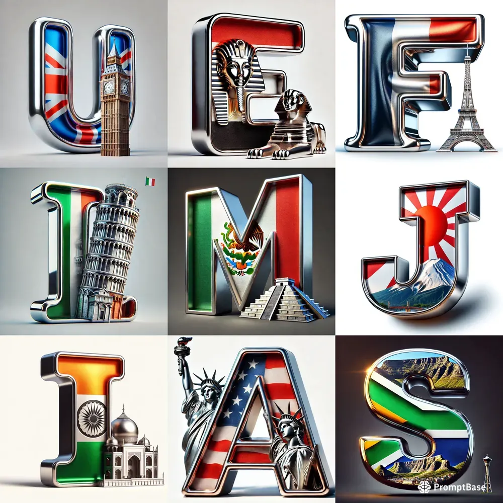 3D Landmarkthemed Letters With Flags