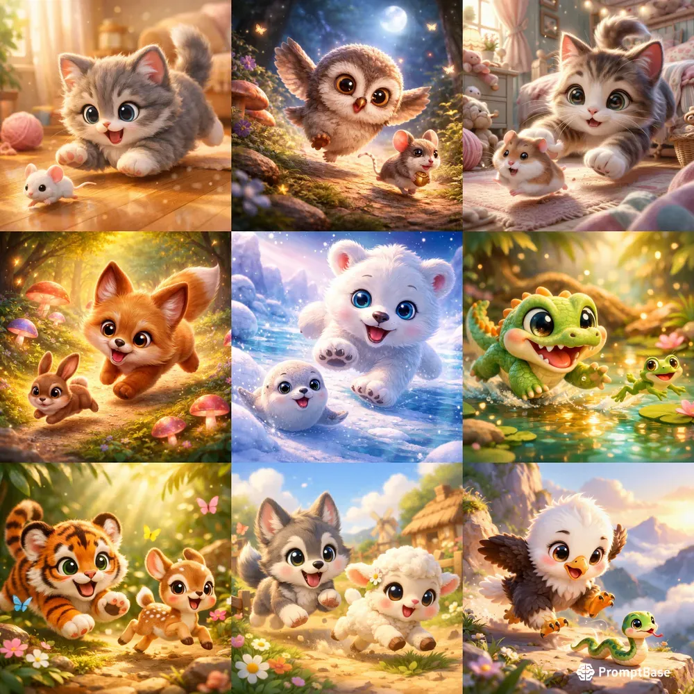 Cute Predator Prey Storybook Scenes