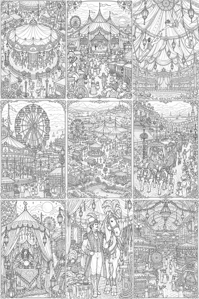 Vintage Circus Spectacle Coloring Books