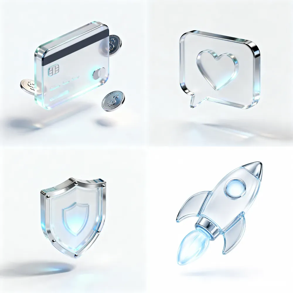 Ultramodern 3D Glossy Glass Icons