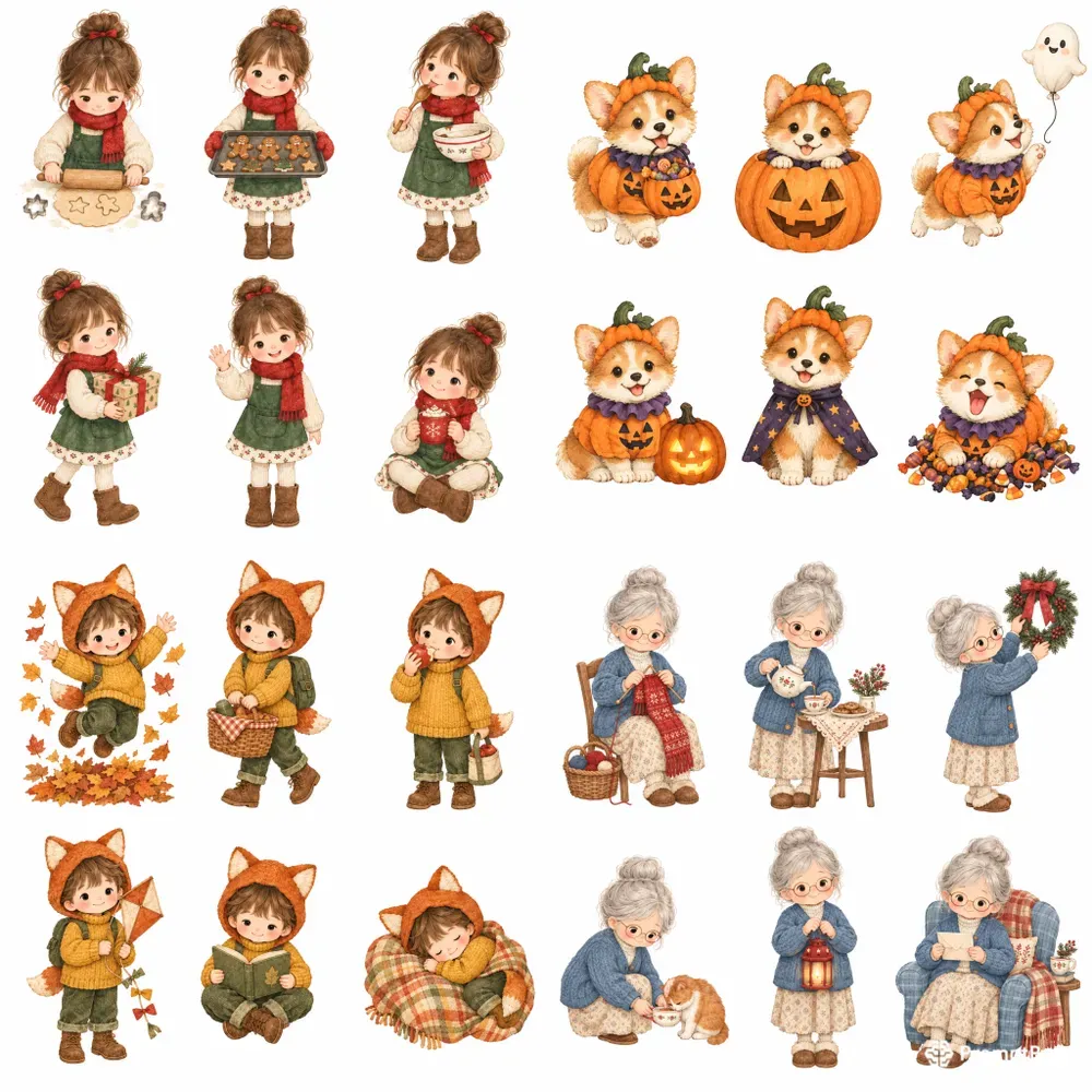 Same Character Six Pose Clipart Sheets
