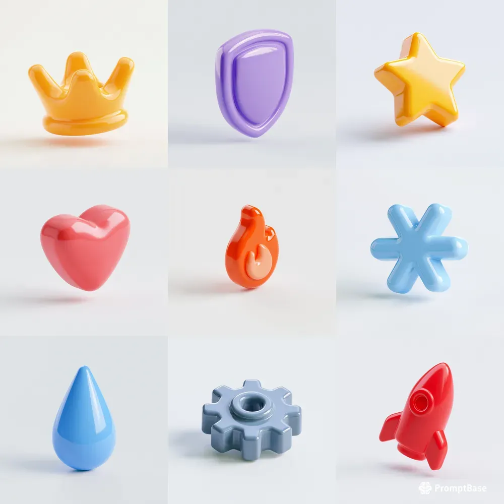 Glossy 3D Icons Floating Above Objects