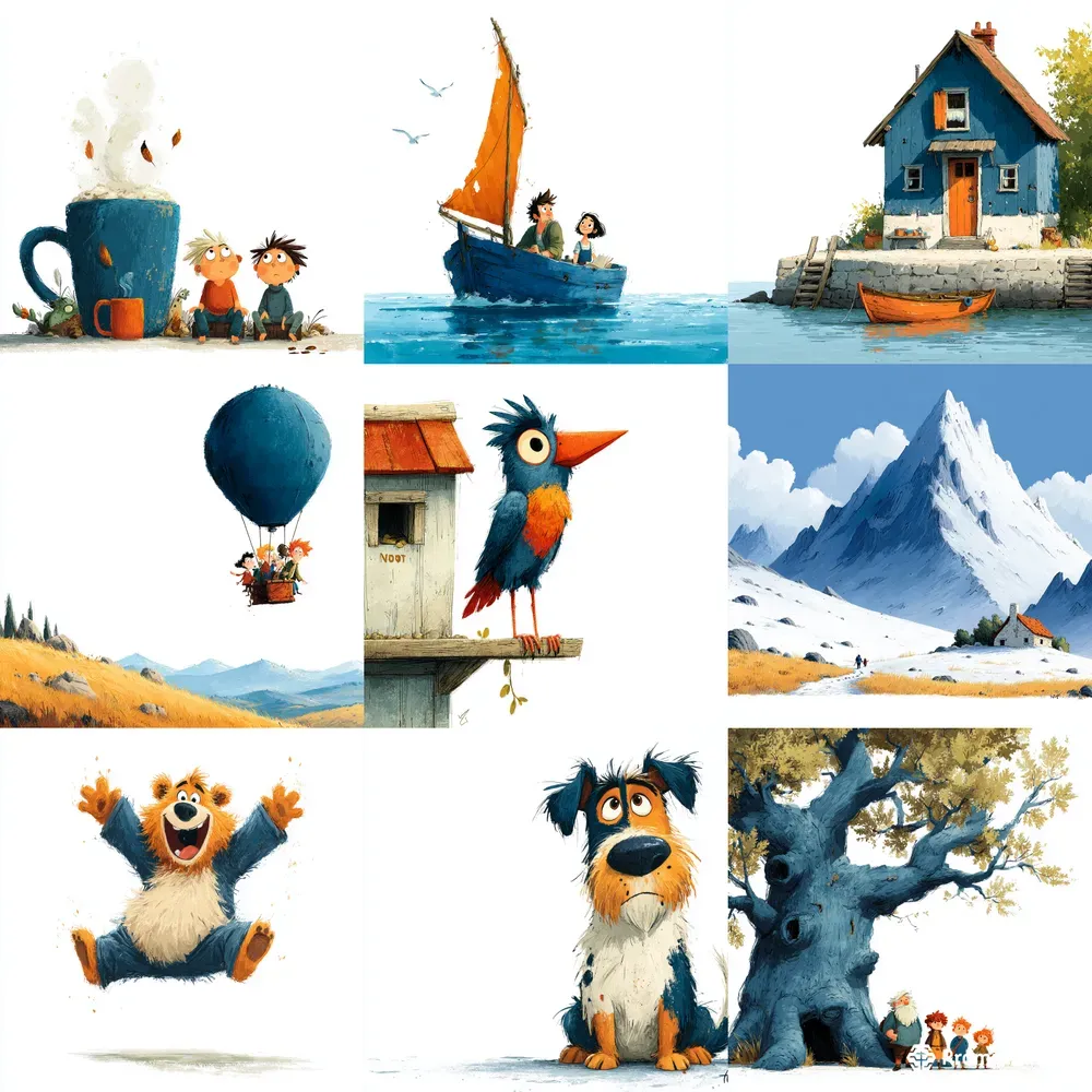 Whimsical Storybook Cartoon Textured Inks