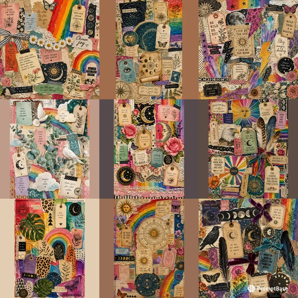 Bohemian Rainbow Scrapbook Ephemera