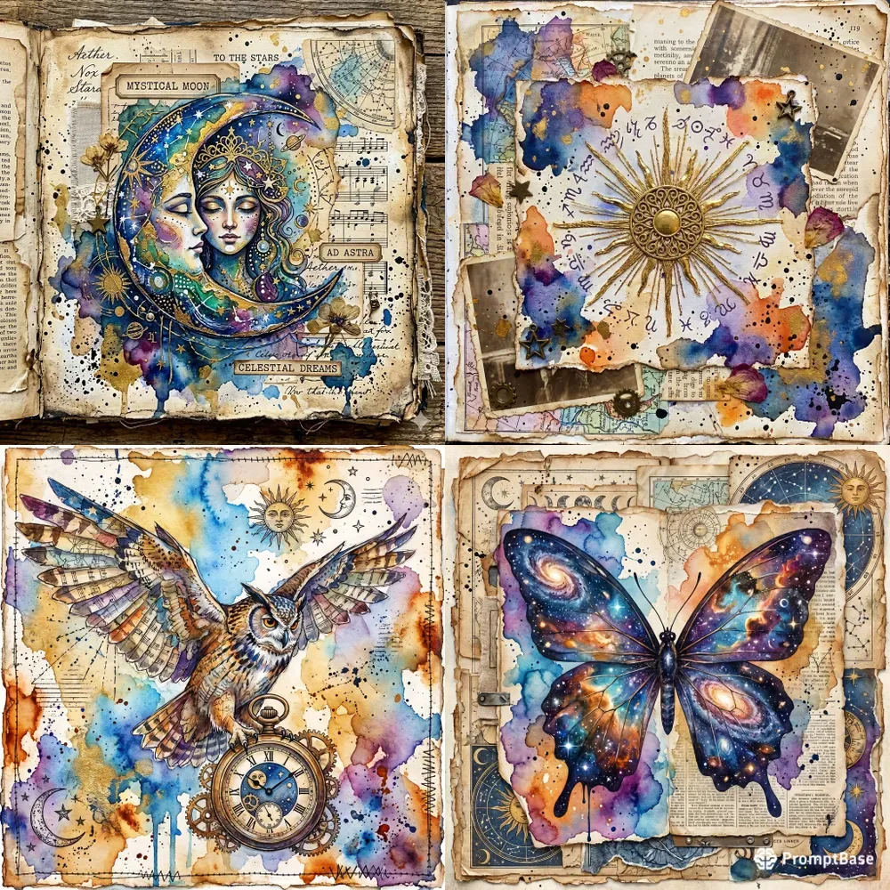 Celestial Junk Journal Mixed Media Art