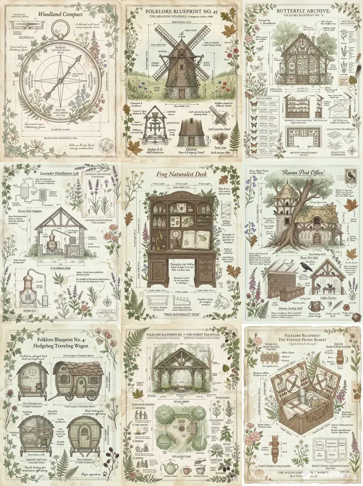 Cottagecore Folk Art Journal Kit Pages