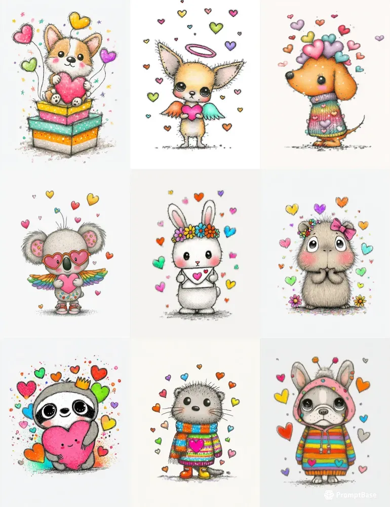 Colorful Valentine Animal Clipart