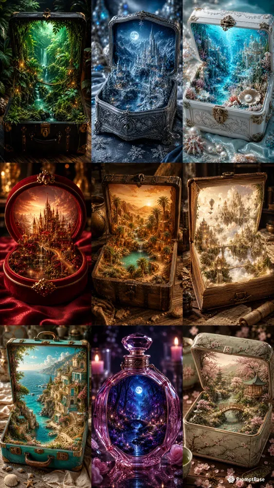 Fantasy Worlds Inside Open Boxes