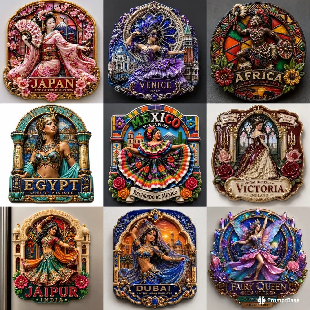 Vintage Cultural Character Magnets Sets