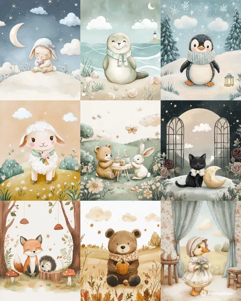 Soft Gouache Nursery Storybook Scenes
