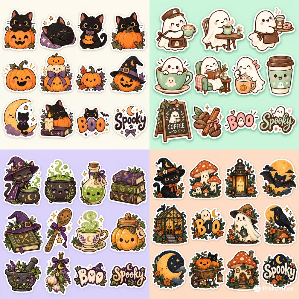 Cozy Halloween Sticker Sheets Any Themes