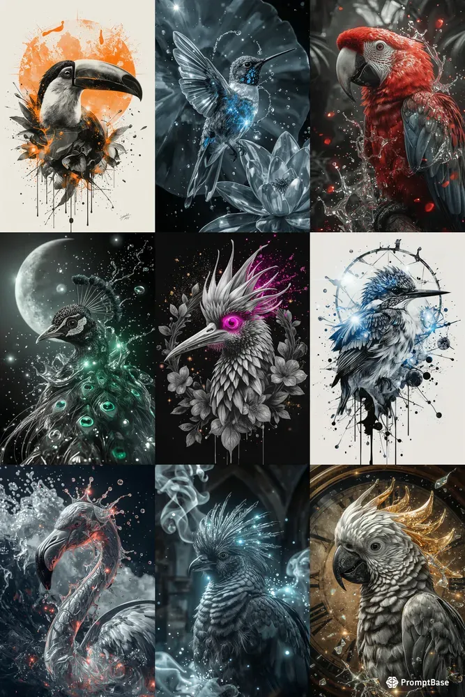 Ethereal Glowing Exotic Bird Art