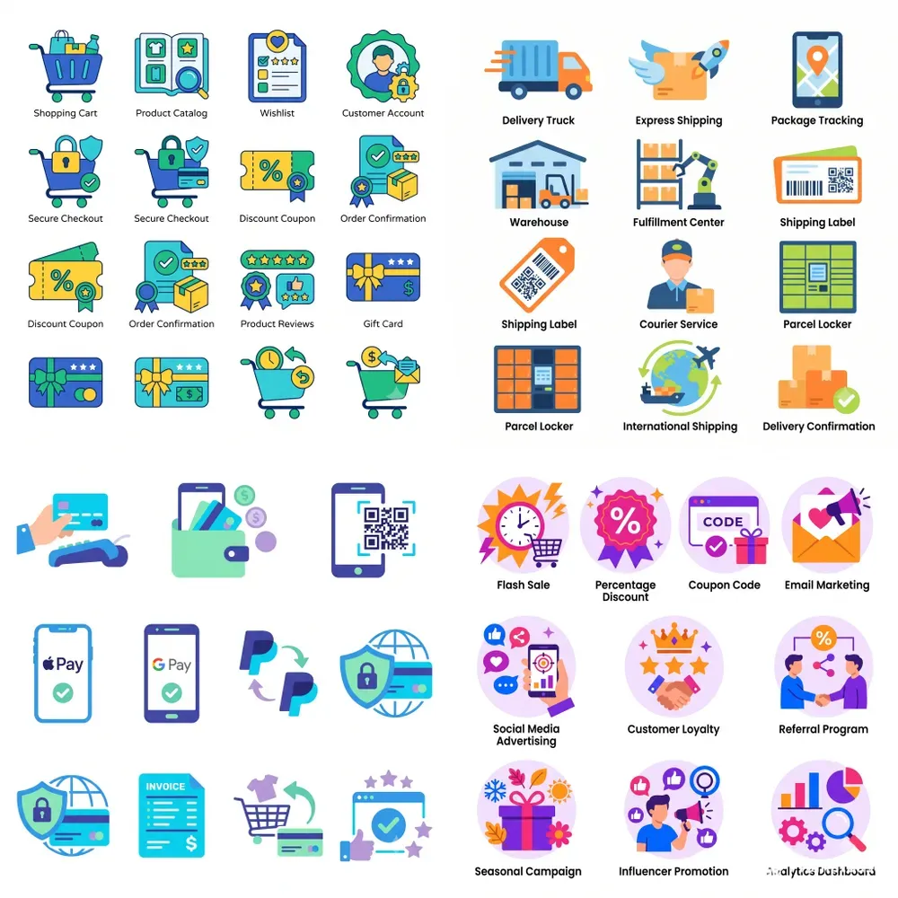 Modern Colorful Ecommerce Vector Icons
