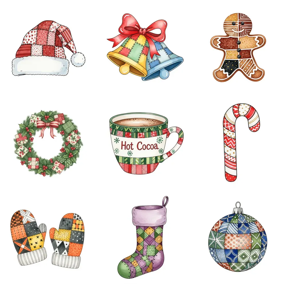 Christmas Patchwork Watercolor Art