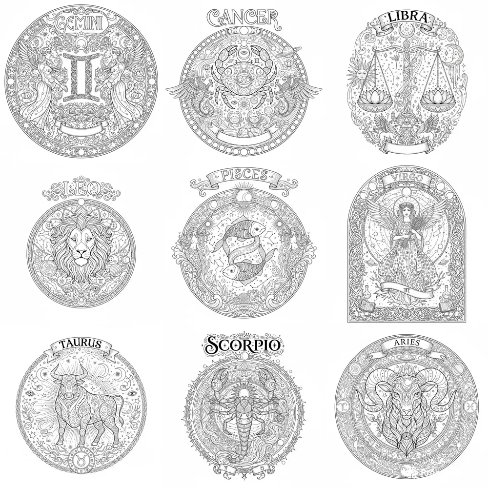 Zodiac Astrology Coloring Book Pages