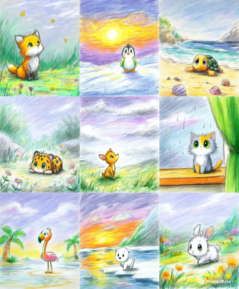 Crayon Storybook Animal Scenes