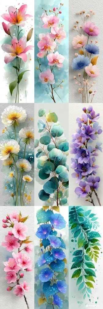 Watercolor Botanicals Bookmarks