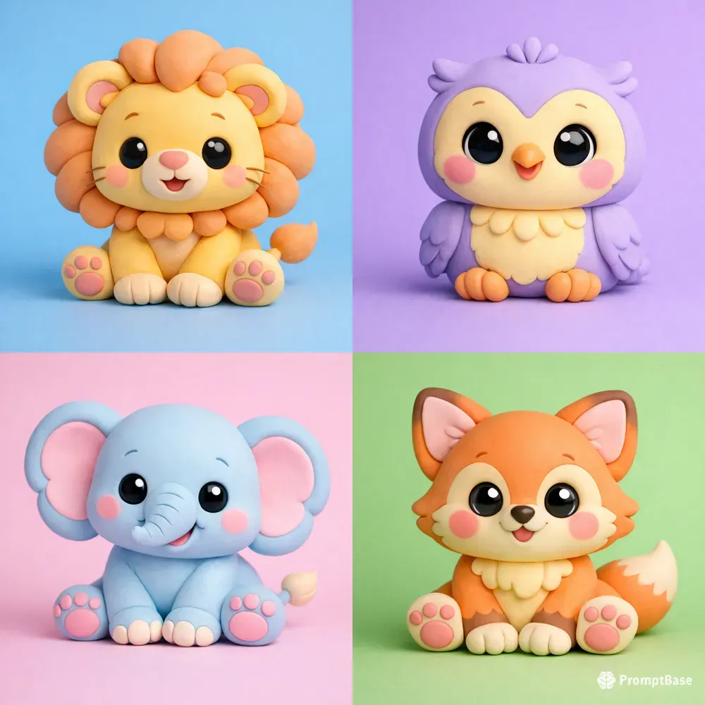 Cute 3D Pastel Claymation Animal Characters