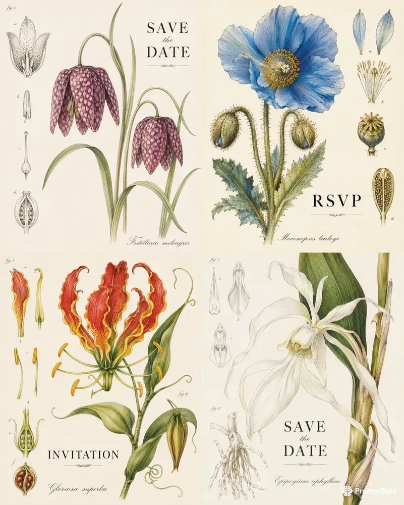 Vintage Wildflower Botanical Rsvp Art