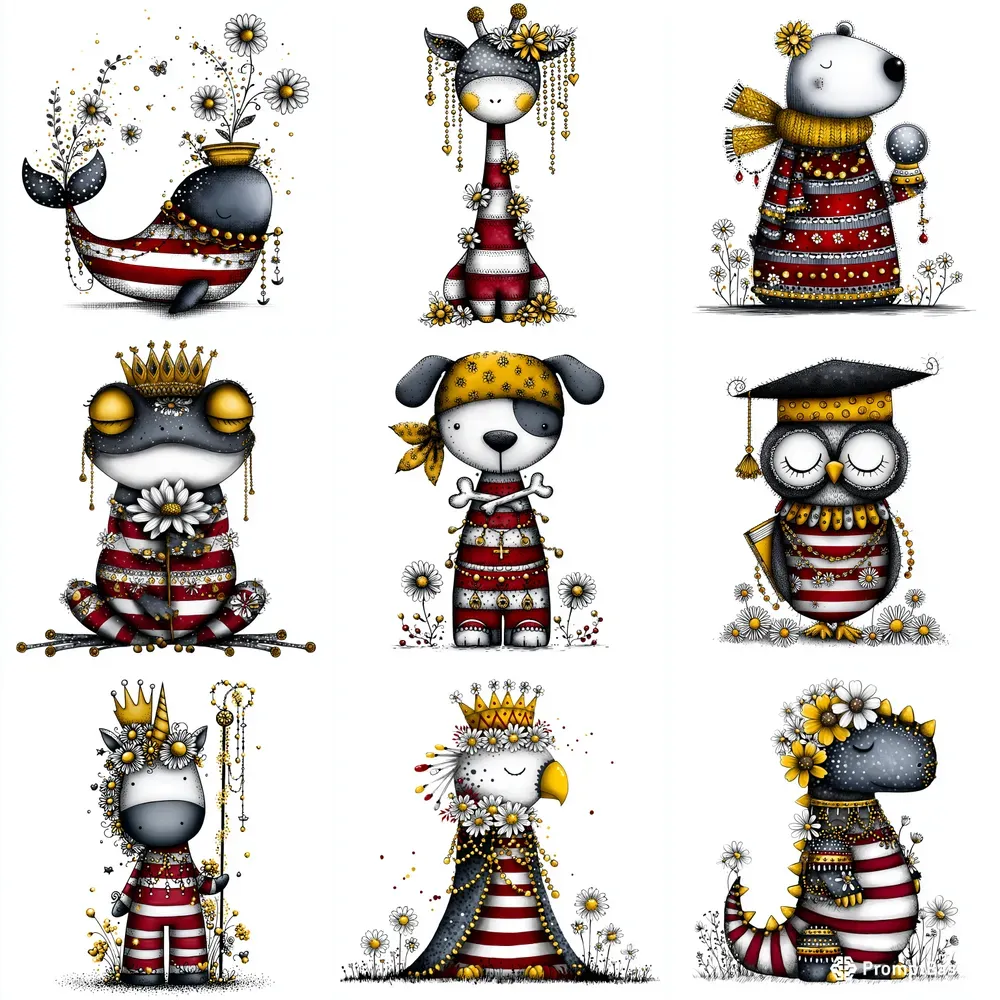 Daisy And Gold Whimsical Striped Animals