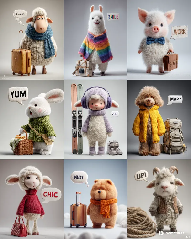 3D Woolly Travel Mascots Text Art