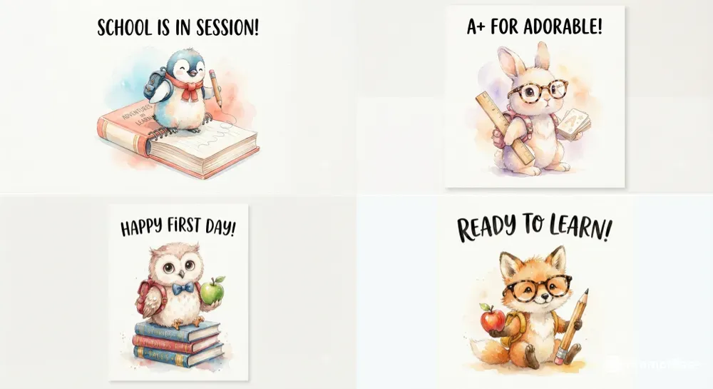 Back To School Buddies Watercolor Animals