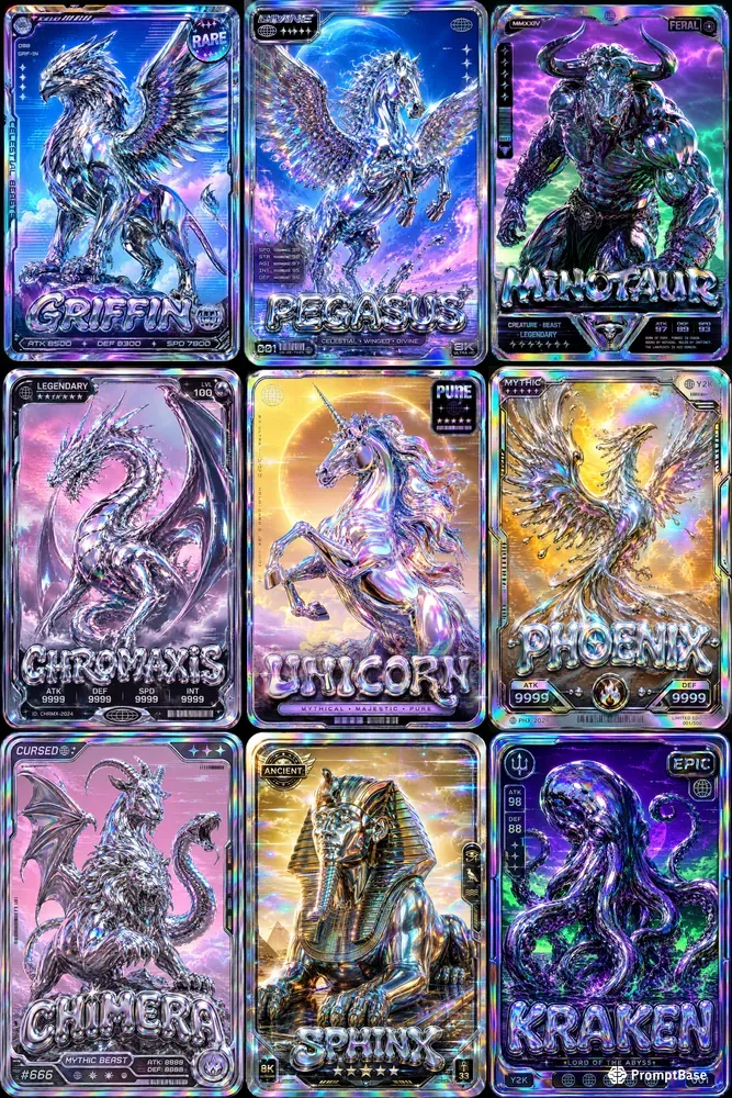Holographic Y2k Chrome Trading Cards