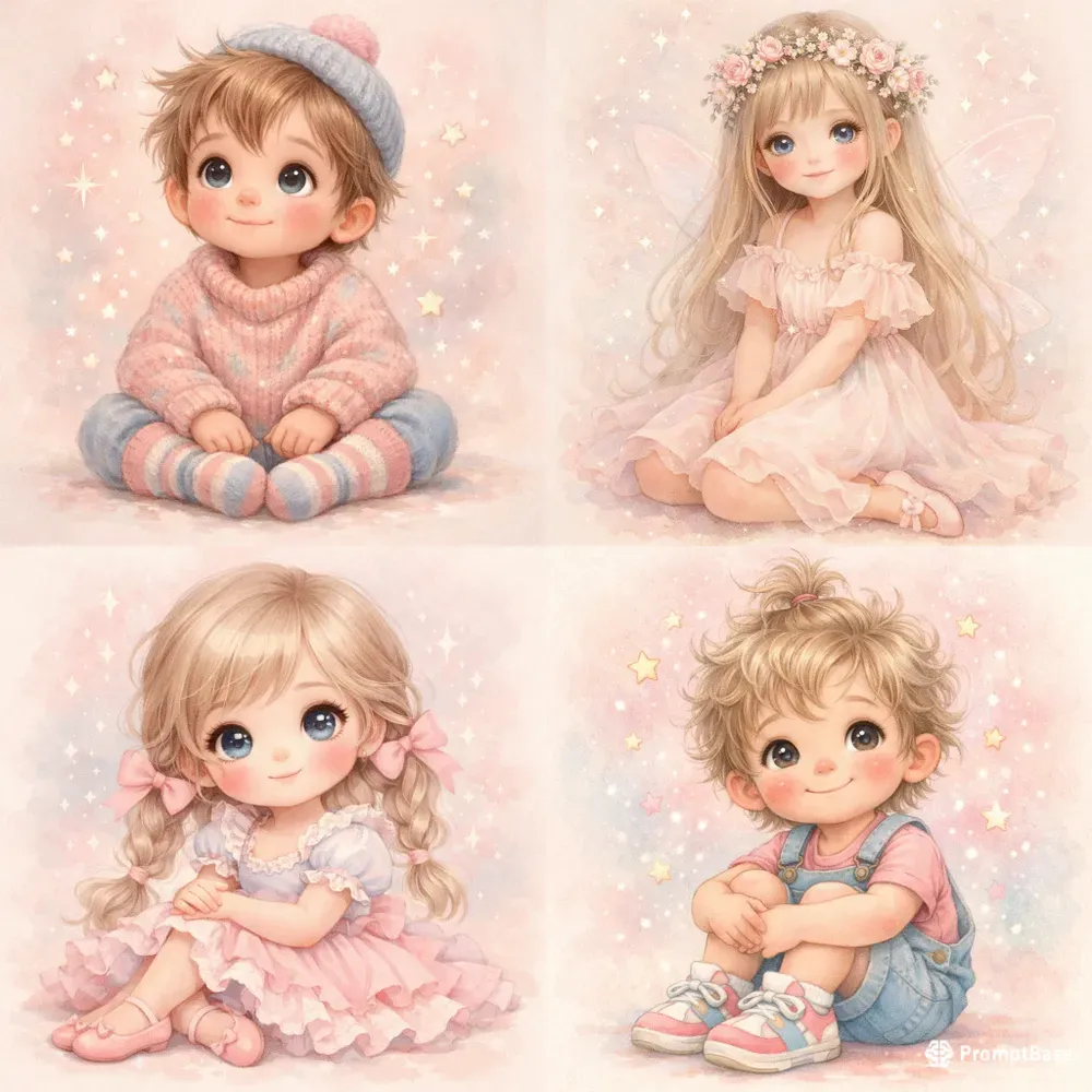 Whimsical Pastel Kids Characters