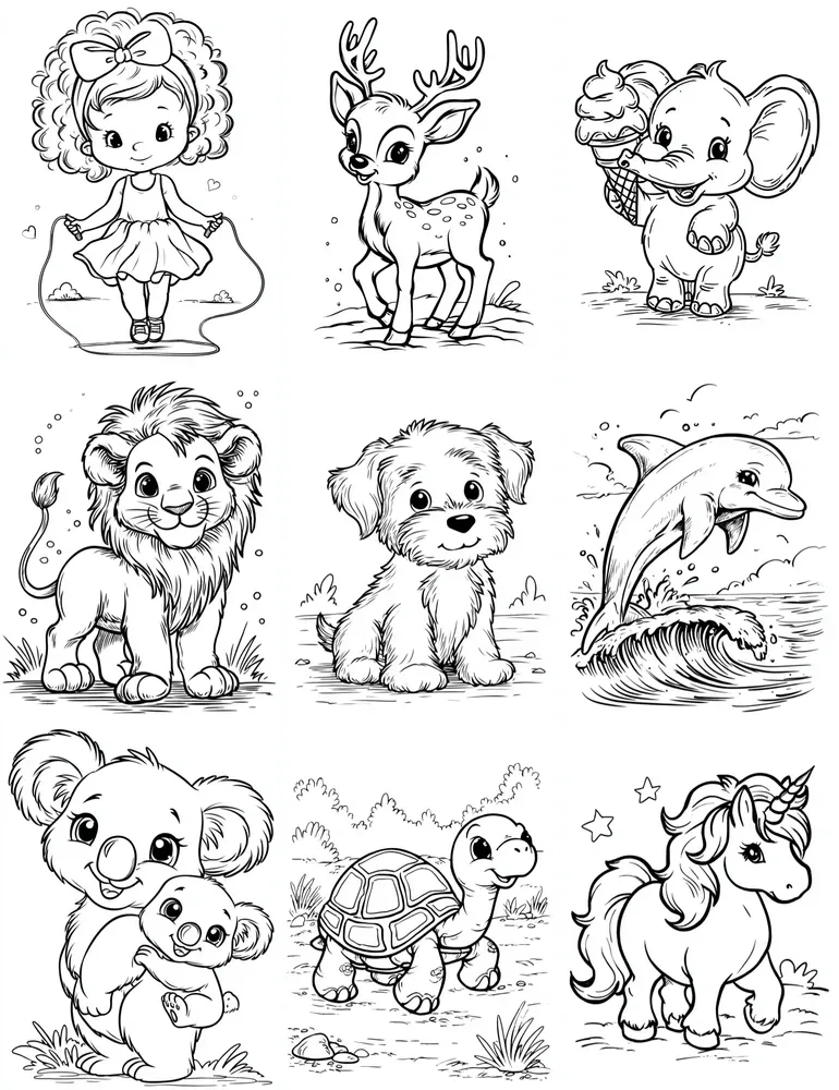 Cute Kids Coloring Book Characters
