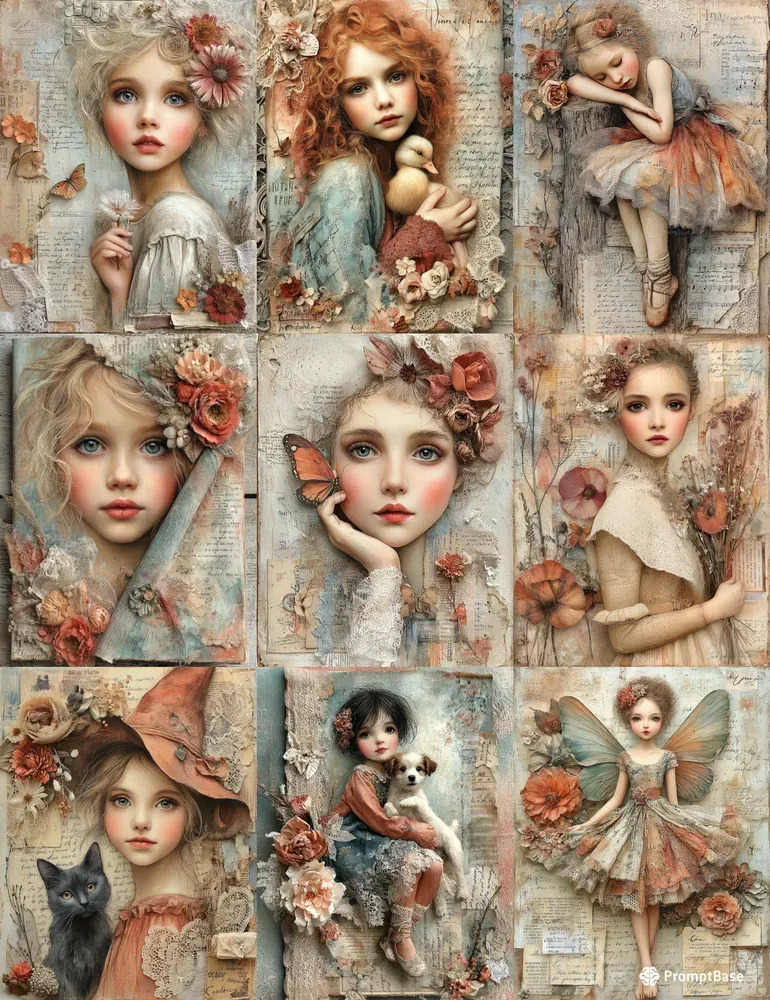 Fairytale Girls Vintage Junk Journal Sets