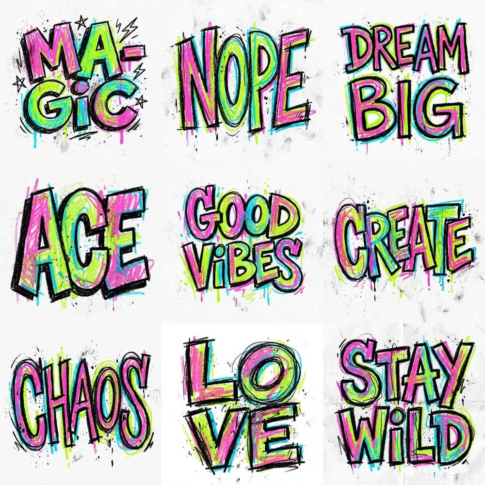 Hand Drawn Neon Crayon Typography