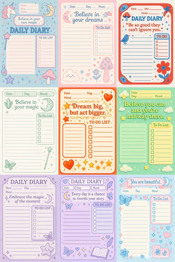 Super Cute Kawaii Daily Diary Pages