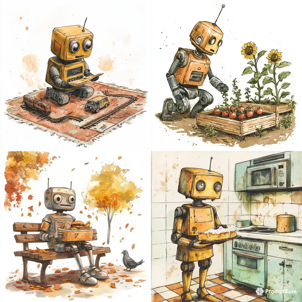 Classic Tin Robot Everyday Life Scenes
