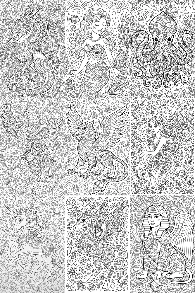 Whimsical Mythical Creatures Coloring