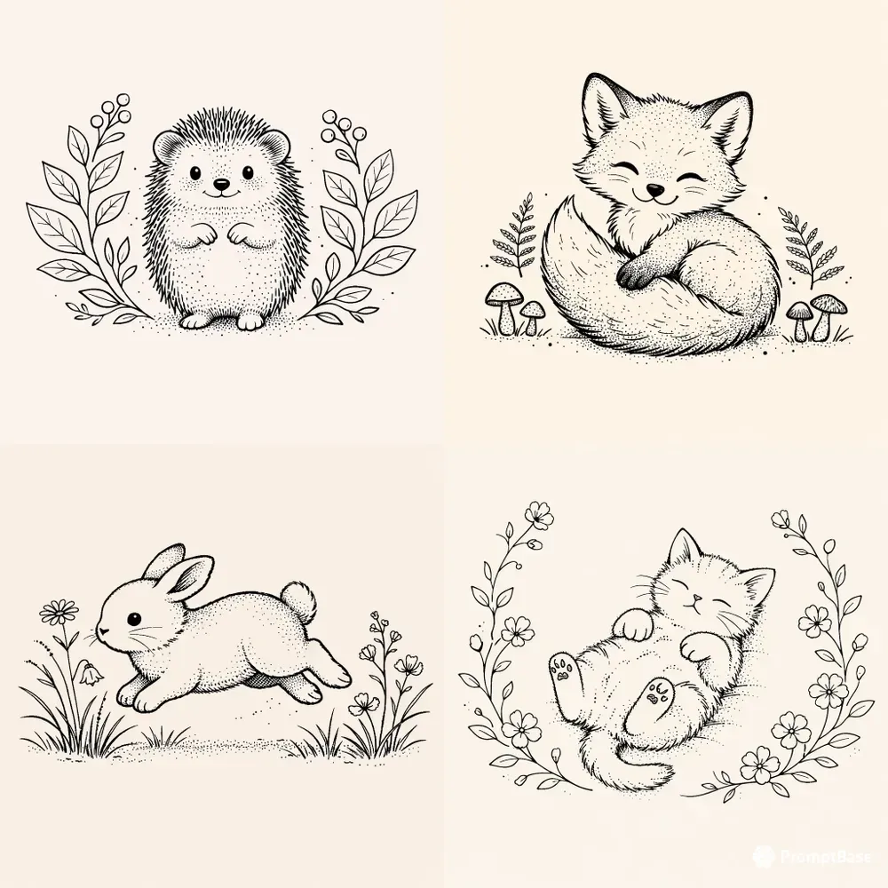 Minimal Botanical Animal Line Art