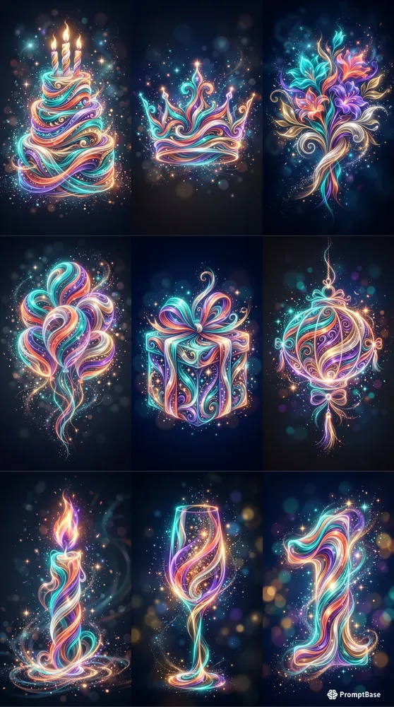 Glowing Birthday Light Wave Illustrations