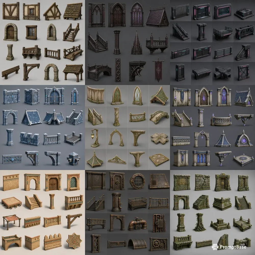 Realistic 3D Game Modular Building Kits