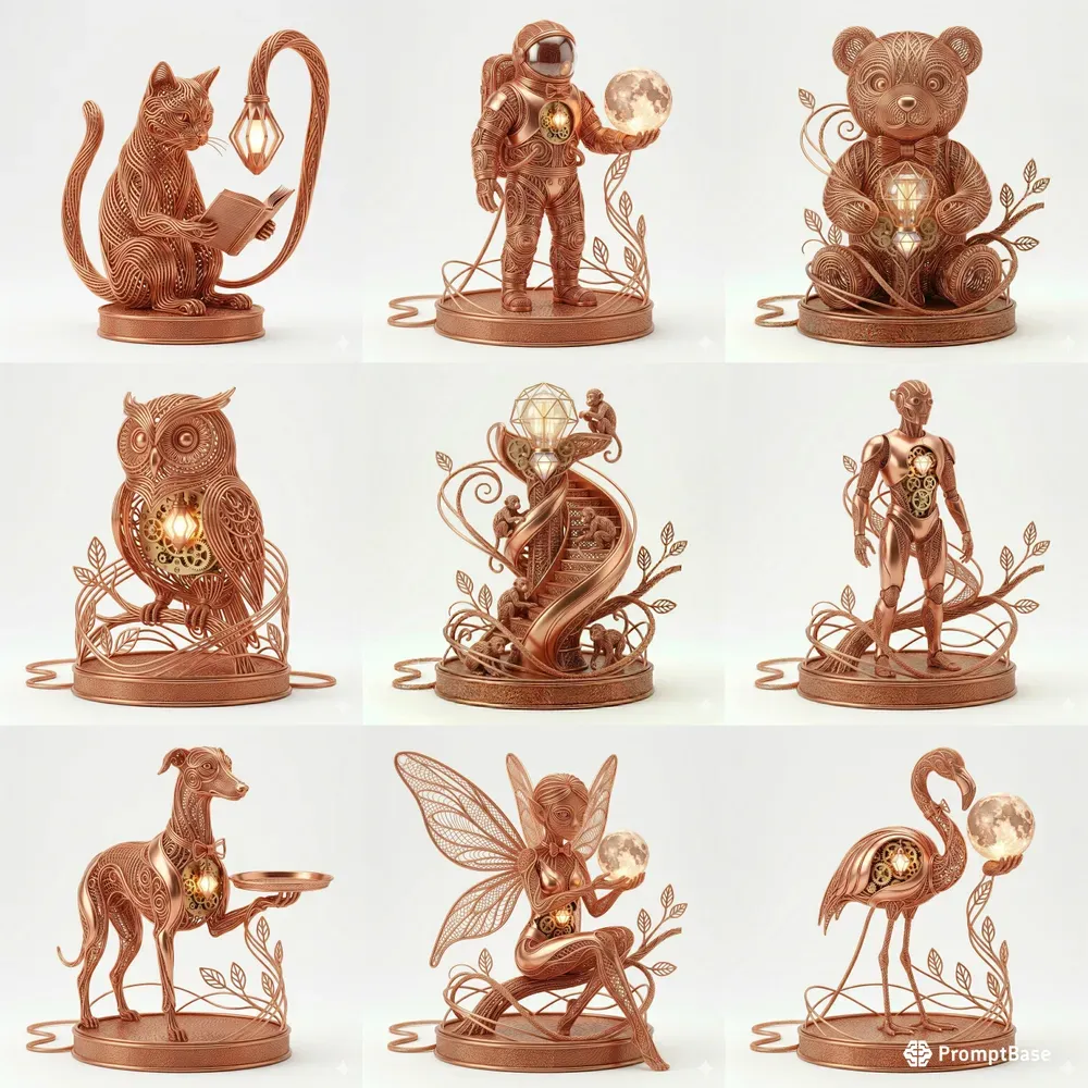 Futuristic Copper Wire Art 3D