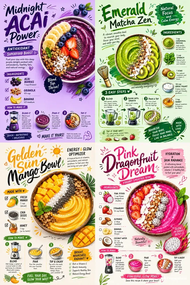 Aesthetic Smoothie Bowl Recipe Posters