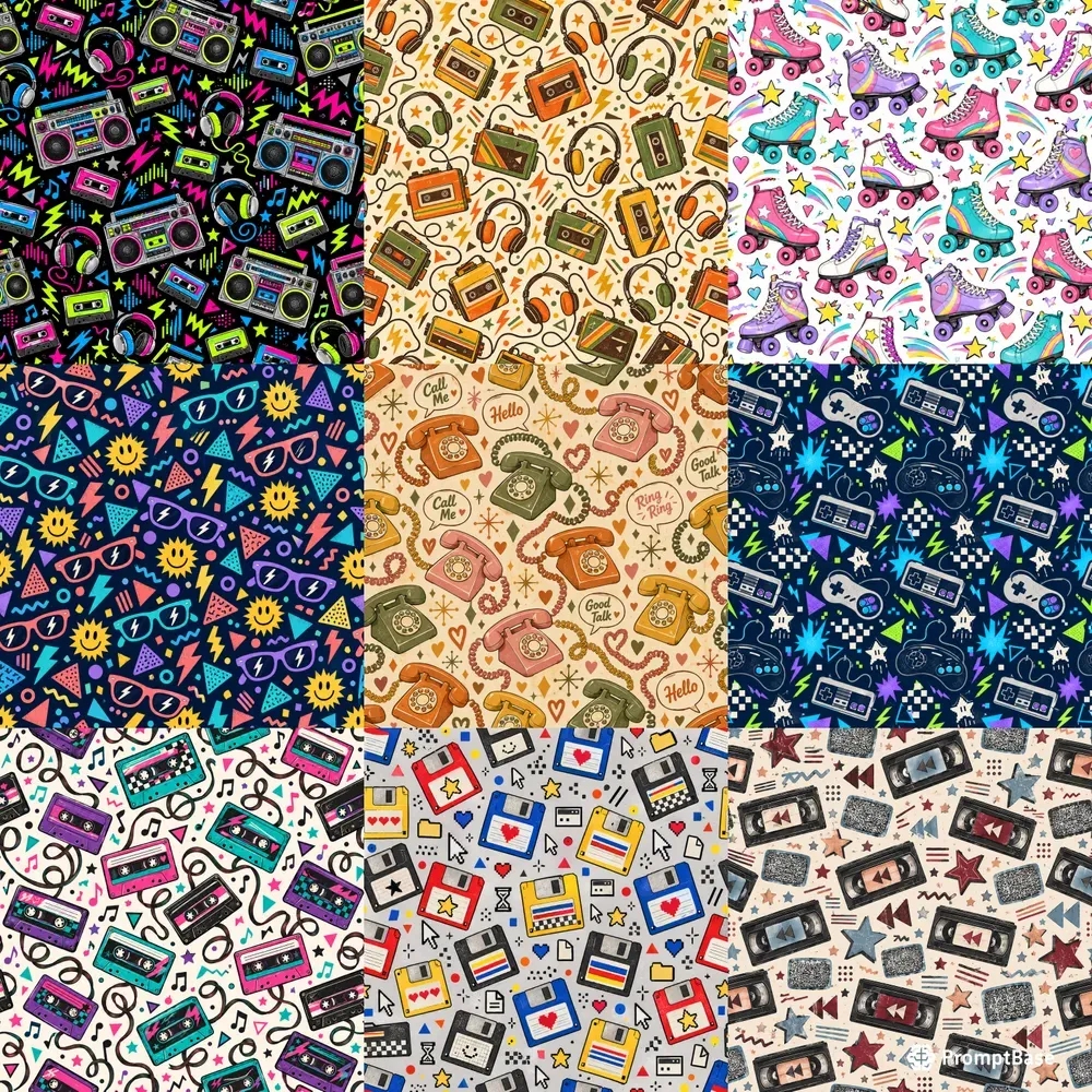 Gen X Nostalgia Seamless Patterns