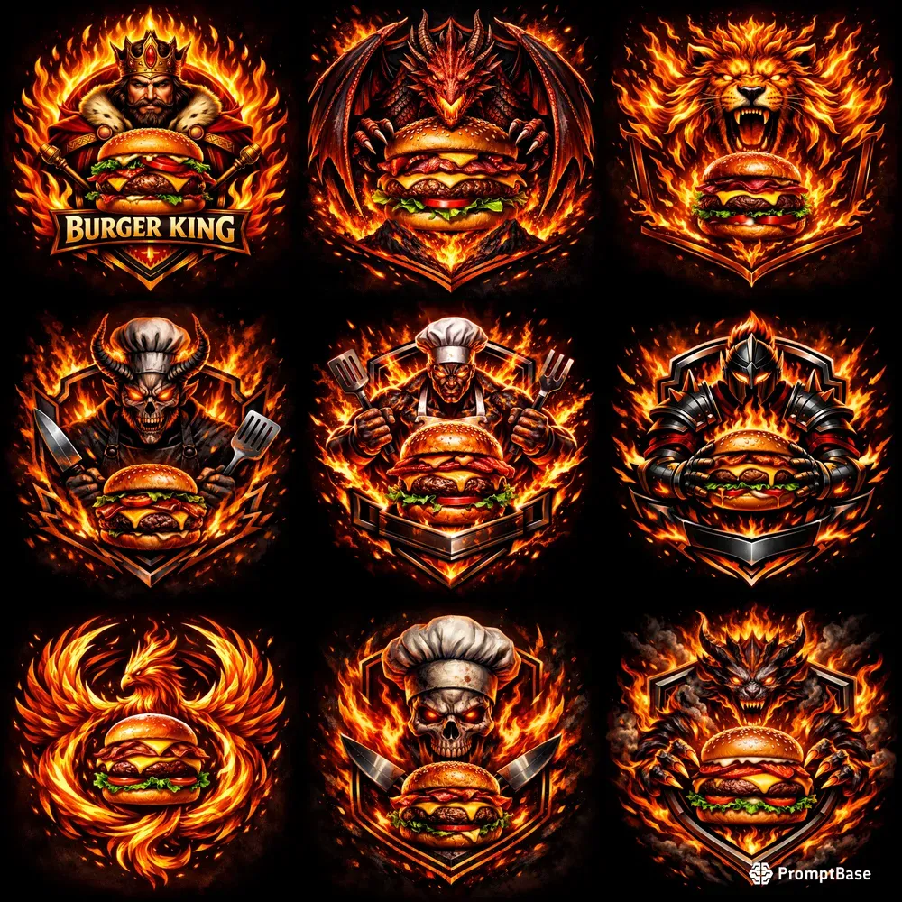 Flaming Burger Brand Logos