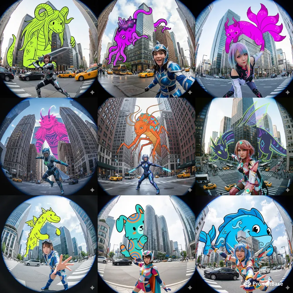 Metropolitan City Cosplayers And Monsters